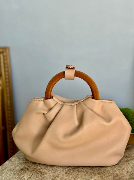 Wood Handle Mini Ruched Handbag