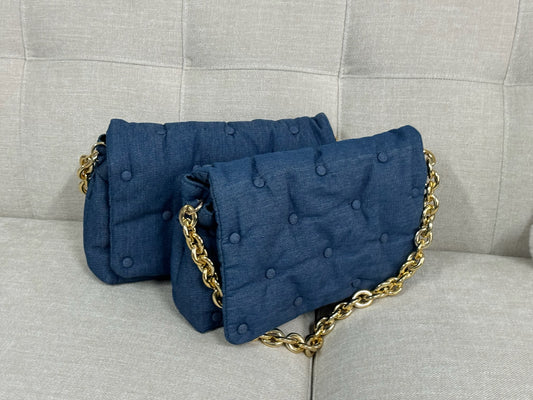 Quilted Blue Denim Shoulder Bag