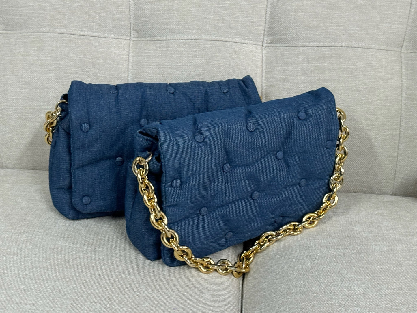 Quilted Blue Denim Shoulder Bag