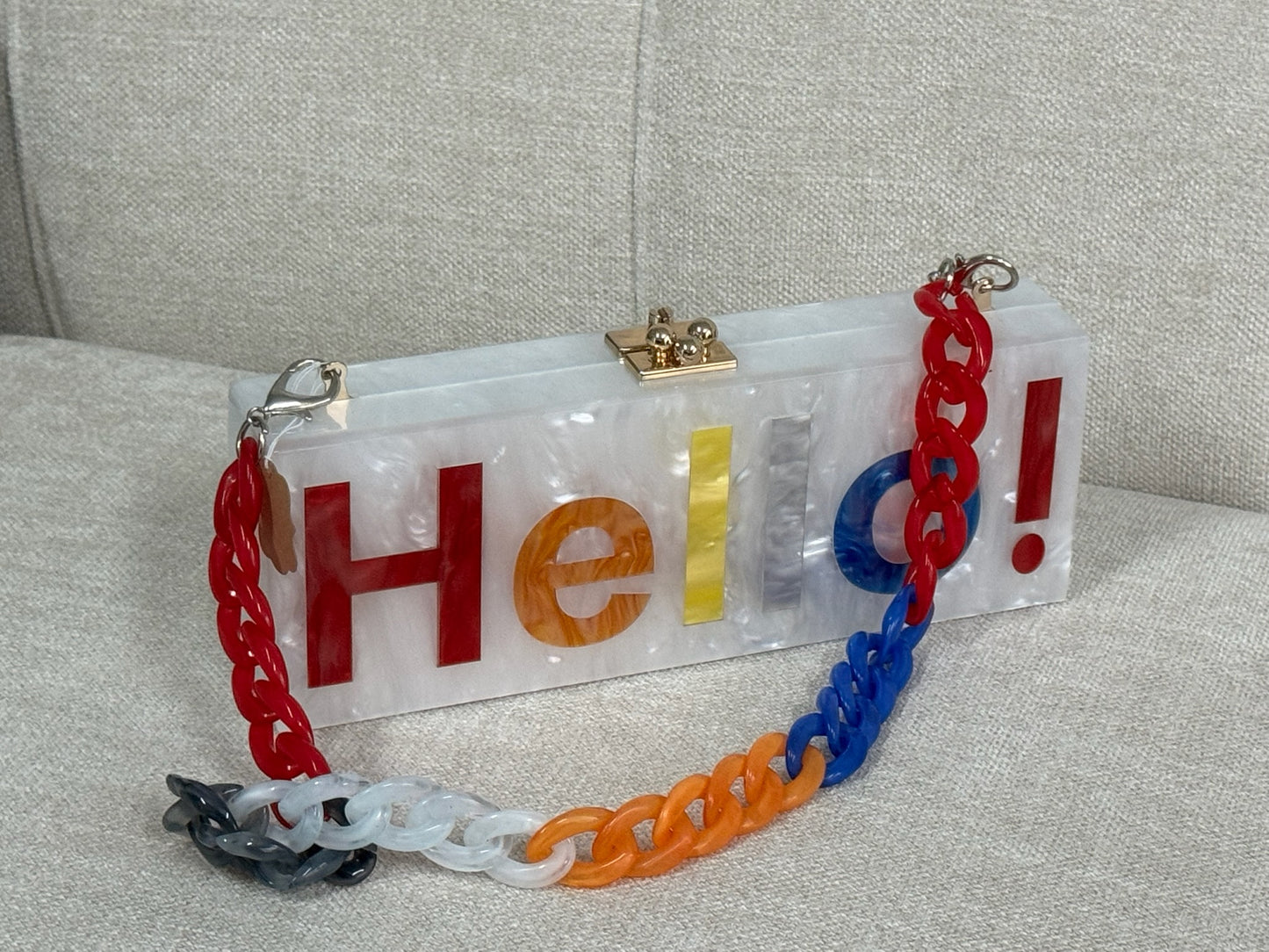 Hello Acrylic White Pearl Clutch